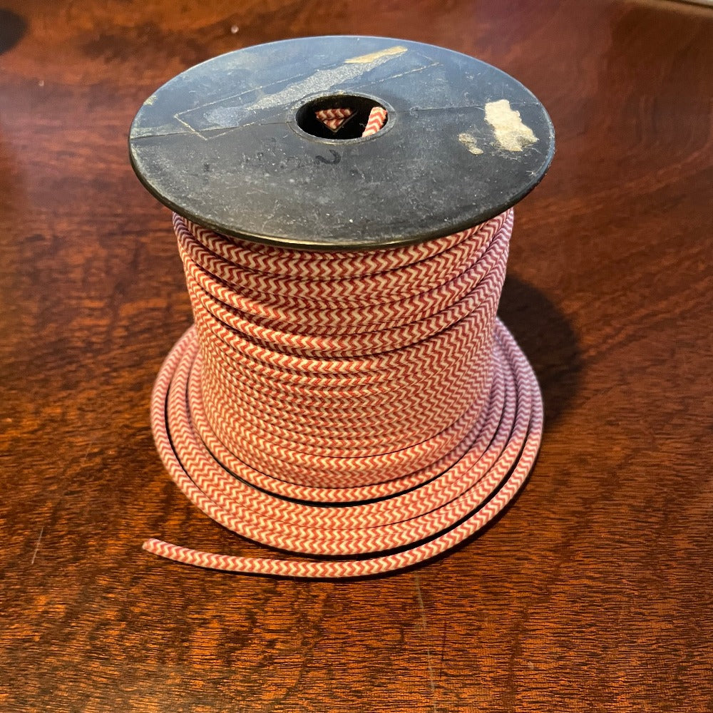 Electrical Wire - 16 Gauge Red and White Herringbone Cloth Covered 10 feet