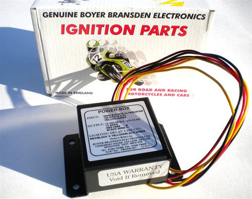 Boyer battery eliminator and light delay for british twin motorcycles or similar applications