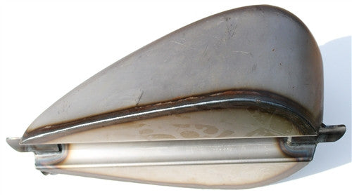 front side view of Narrow sporty style frisco mount gas tank for bobber and chopper motorcycles